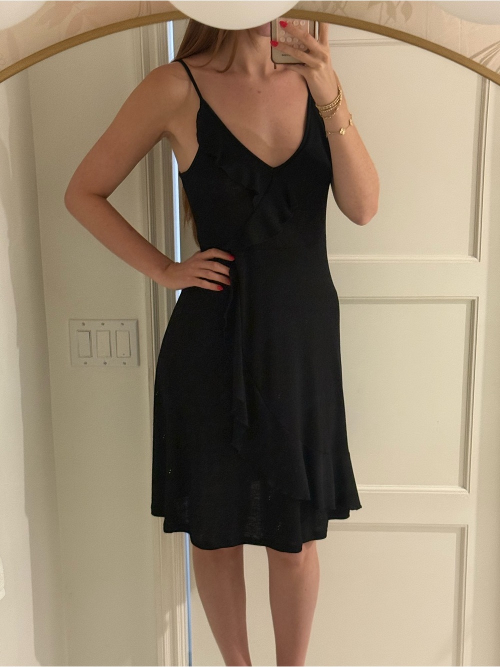 Zara Classic Black V-Neck Slip Dress with Ruffle Detail